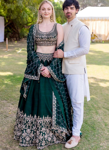 Green Zari Embroidery Silk Wedding Lehenga Choli With Dupatta